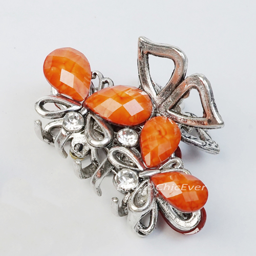 Haargreifer Schmetterlinge Haarklammer Metall Strass orange silber